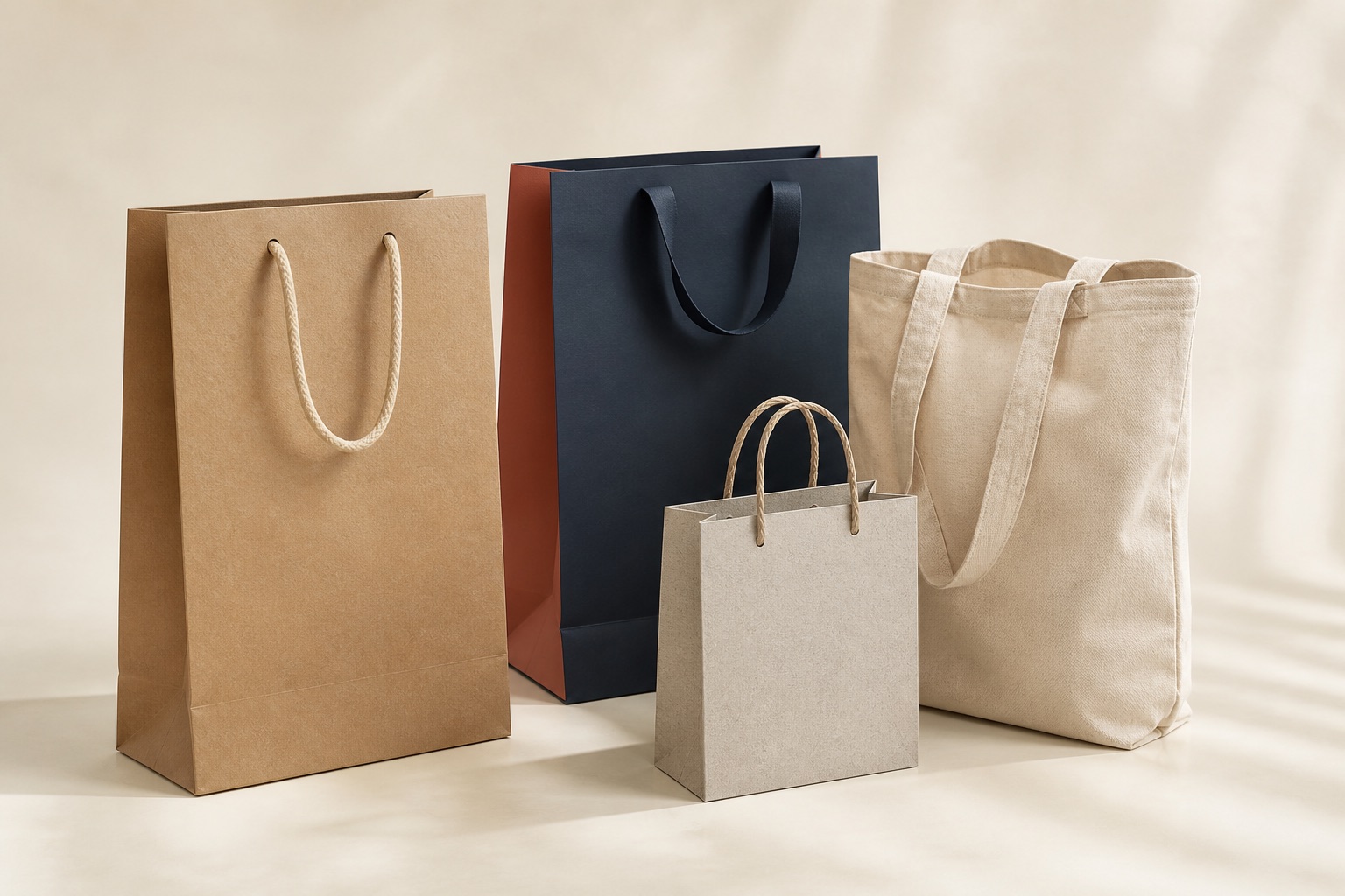 Sustainable kraft paper, premium paper and cotton apparel carry bags