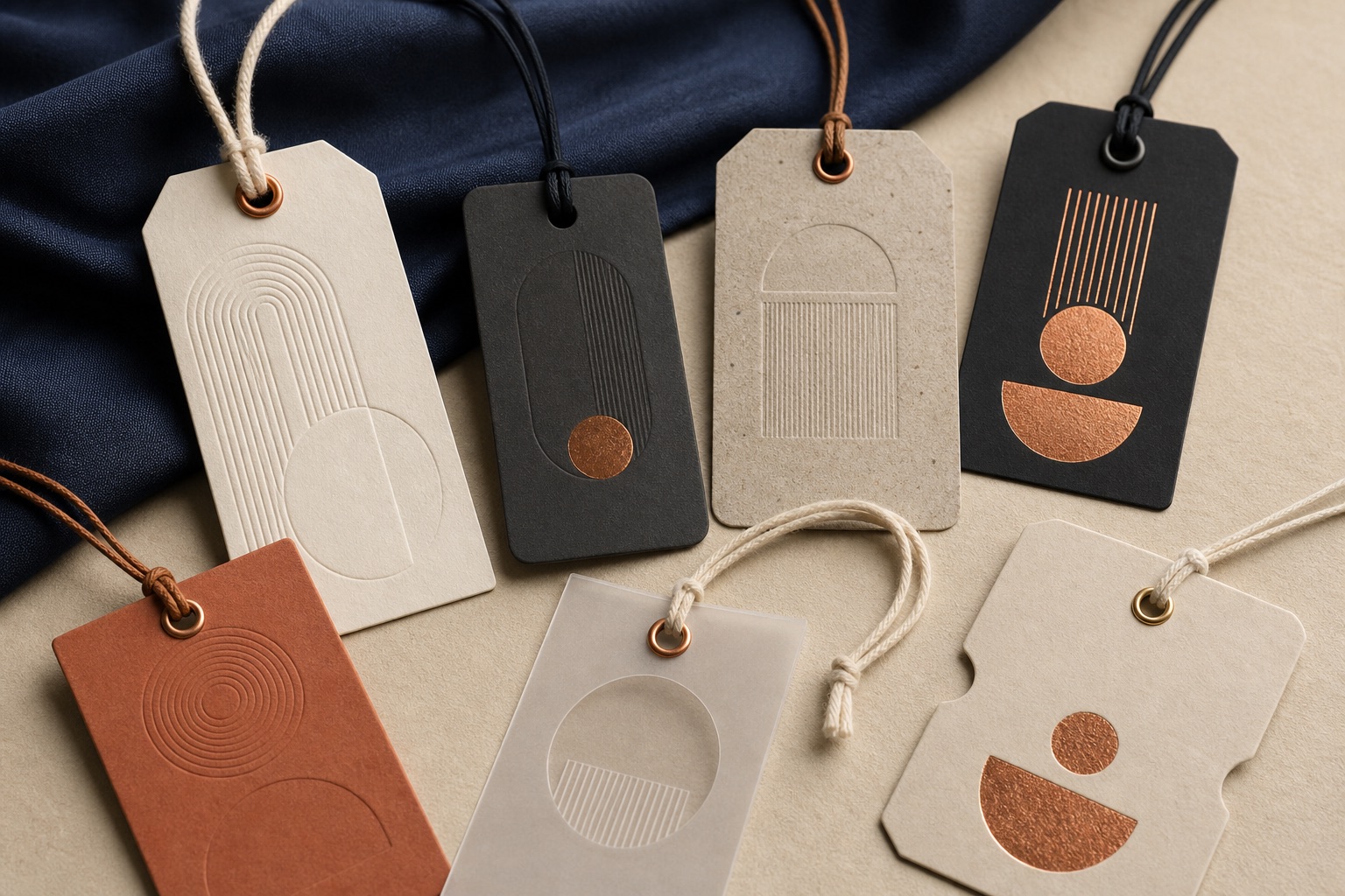 Premium garment hang tags in paper, recycled stock and translucent materials